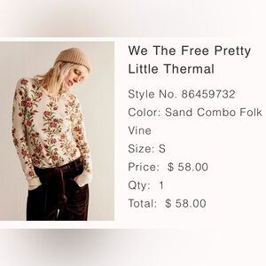 WE THE FREE People FP Pretty Little Thermal floral Waffle Knit size small